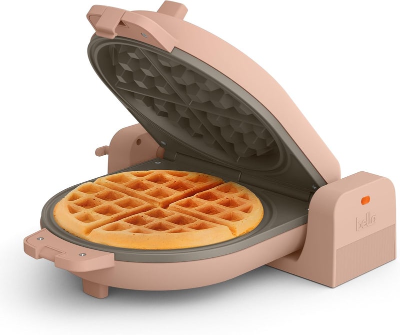 Bella Flip-n-Store Waffle Maker with EverGood™ Ceramic Nonstick Coating, Fits-anywhere™ Kitchenware, Power Indicator Light, Cool Touch Handle & Cord Wrap, 7” Wide & 1" Deep Plates, 1000 Watt, Blossom - Image 1